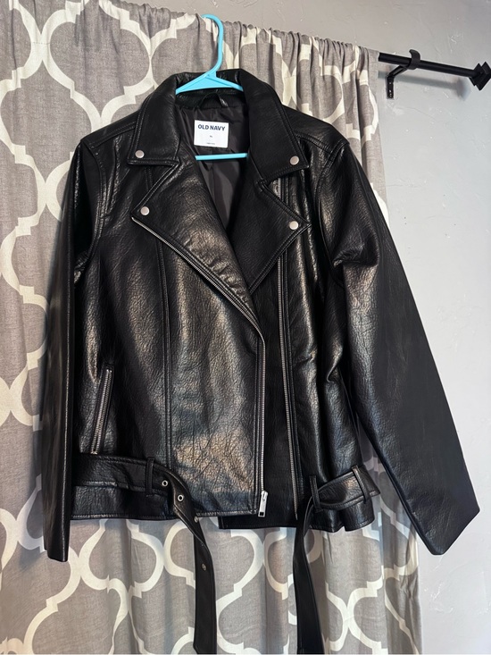 Old Navy Jackets & Blazers - Old Navy Black Faux Leather Moto Jacket with Belt